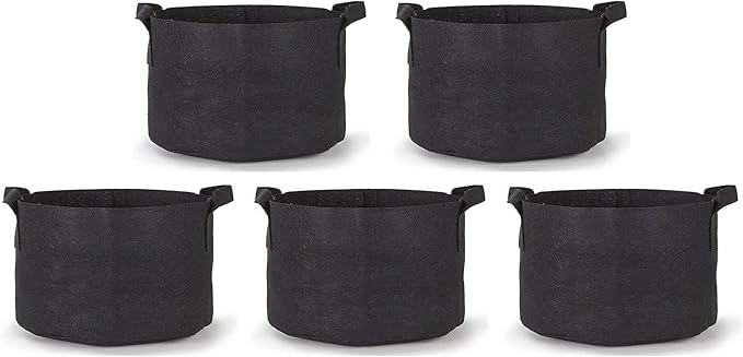 247Garden 5-Pack 30 Gallon Grow Bags/Aeration Fabric Pots w/Handles (260GSM, Black, 15.5H x 24D)