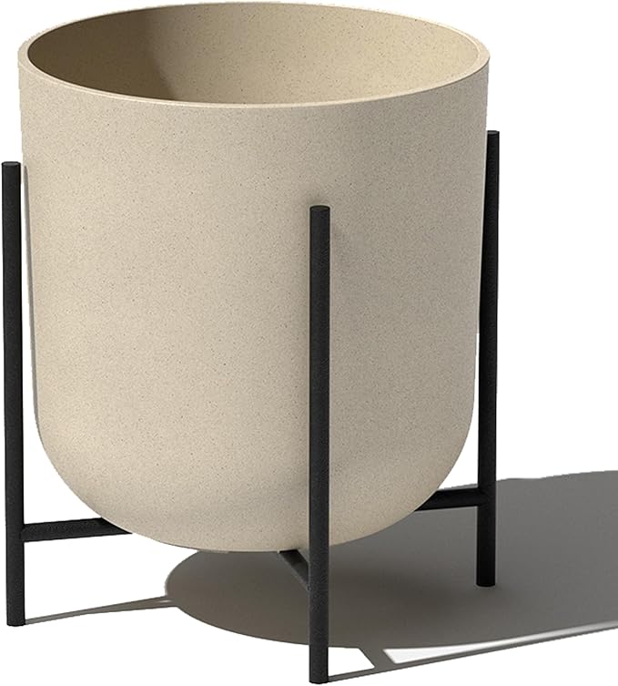Veradek Mason Series Raised Lima Planter - Round Planter for Patio/Balcony | Plastic-Stone Composite w/Metal Plant Stand | Modern Décor for Plants