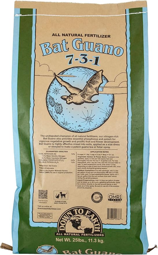 Down To Earth All Natural Fertilizers Organic Bat Guano - High Nitrogen Plant Food for Vegetative Growth 7-3-1, 10 Lb