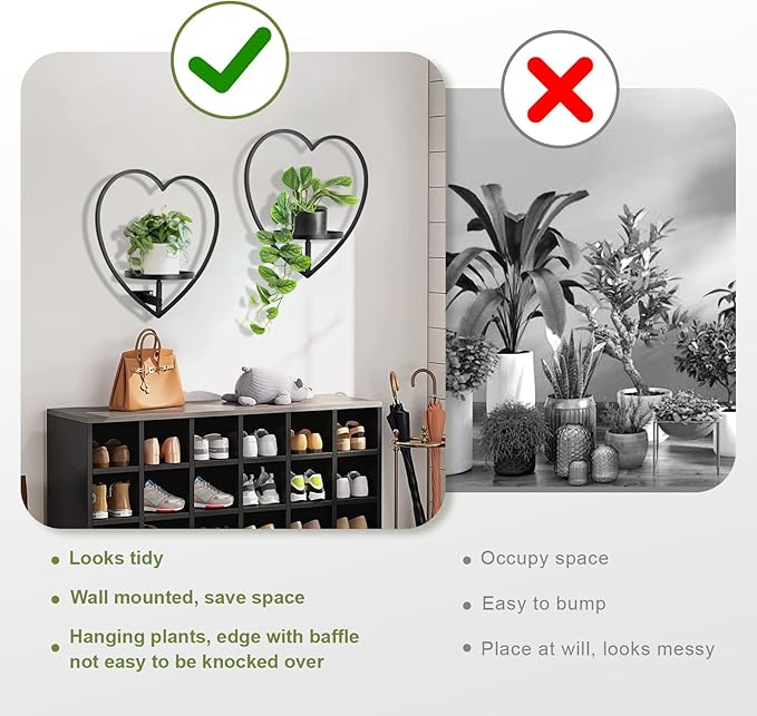 Wall Plant Holder Heart Shape Metal Hanging Planters Framed Plants Hanger Shelf Indoor Wall-Mounted Flower Display Rack for Home Ornament Decor
