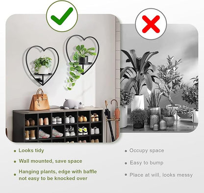 Wall Plant Holder Heart Shape Metal Hanging Planters Framed Plants Hanger Shelf Indoor Wall-Mounted Flower Display Rack for Home Ornament Decor