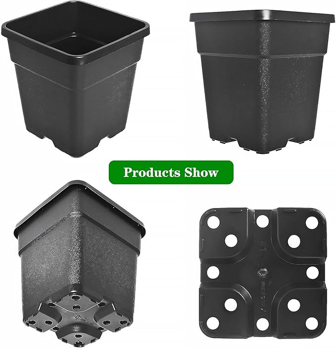 Square Planter Nursery Pots 1.36 Gallon Pots for Plants, Injection Molded Plastic Nursery Pots, Plant Container 1.36 Gal 10-Pack