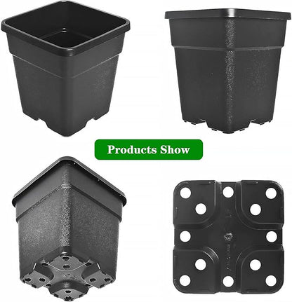 Square Planter Nursery Pots 1.36 Gallon Pots for Plants, Injection Molded Plastic Nursery Pots, Plant Container 1.36 Gal 10-Pack
