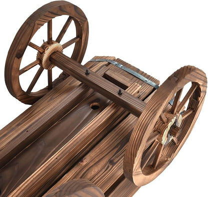 Giantex Wood Wagon Flower Planter Pot Stand W/Wheels Home Garden Outdoor Decor