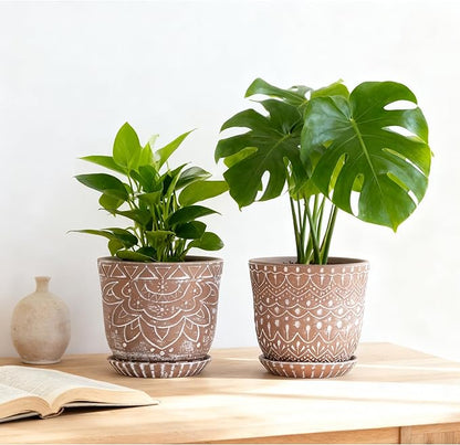 Gepege Ceramic Planter, 6 Inch Plant Pot with Drainage Holes and Saucers for Indoor Plants, Birthday for Women Mom