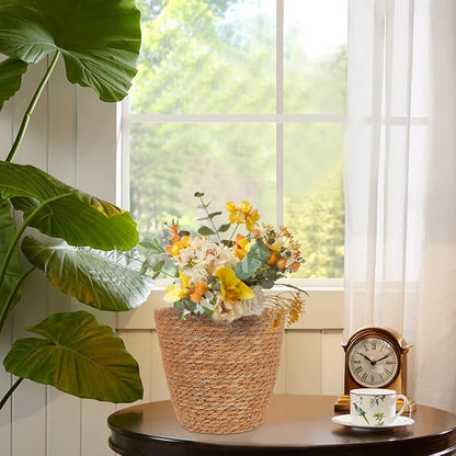 SUPVOX 2pcs Woven Plant Basket with Plastic Liner, Rattan Flower Pot Cover for Indoor Plants - Boho Farmhouse Home Decor