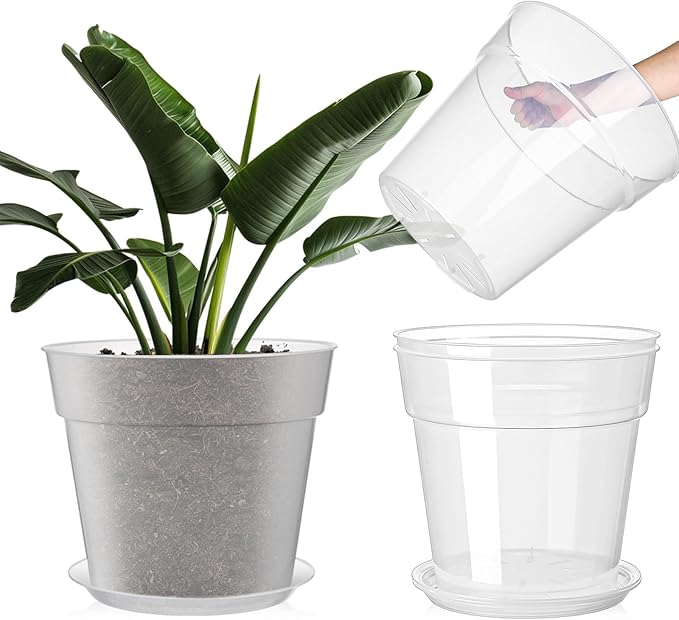 Baderke 3 Pack Clear Nursery Pot Plastic Nursery Pot Large Plant with Drainage Holes for Root Health Indoor Outdoor (13.65 Inch)