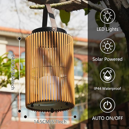 Solar Lanterns Outdoor Waterproof, Imitation Candle Lantern in Boho Style for Garden, Backyard, Patio Decor, Birthday Gifts for Women Mom Grandma, Hanging Garden Lights for Outside (2 Pack)