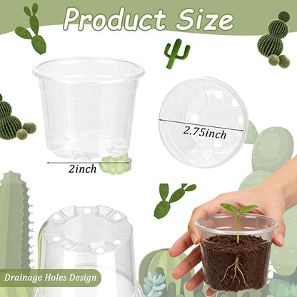 TINSKY 200 Pcs 2 Inch Clear Nursery Pots with Drainage Holes Mini Plastic Plant Pots for Seedling Seeds Germination Transplanting Seeds Starter Planting Indoor Outdoor Succulent