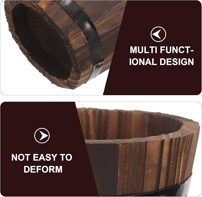 BESPORTBLE Rustic Wooden Barrel Planters: 4pcs Whiskey Barrel Bucket Flower Pots, Plants Boxes Container with Handles for Garden Outdoor Indoor Decor