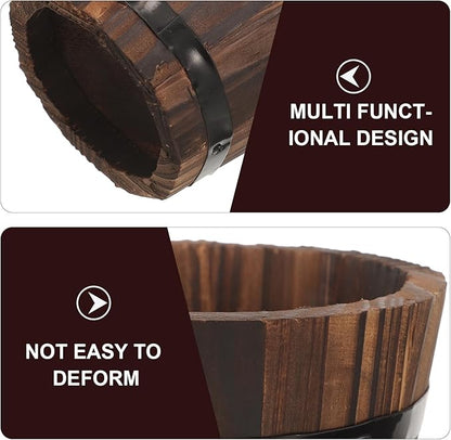 BESPORTBLE Rustic Wooden Barrel Planters: 4pcs Whiskey Barrel Bucket Flower Pots, Plants Boxes Container with Handles for Garden Outdoor Indoor Decor
