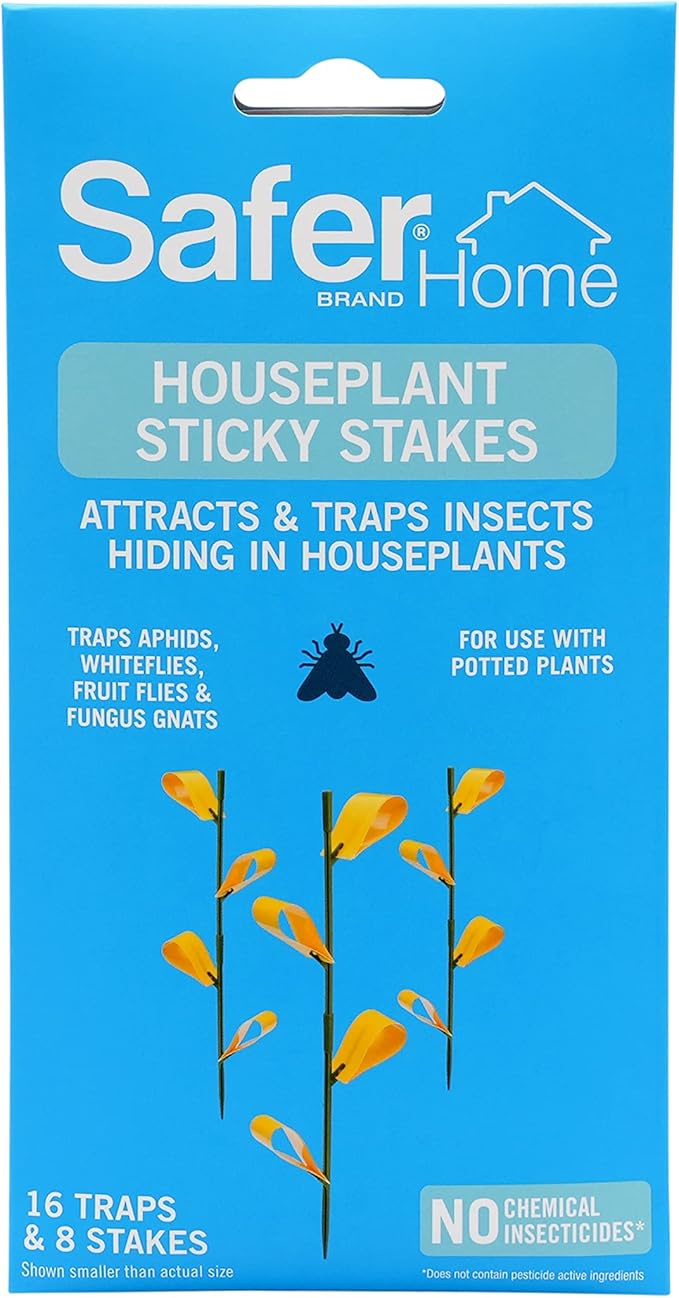 Safer Brand Home SH5026 Houseplant Sticky Stake Insect Traps for Indoor Plants - 16 Traps Included - Controls Aphids, Whiteflies, Fruit Flies, Fungus Gnats, and Other Insects
