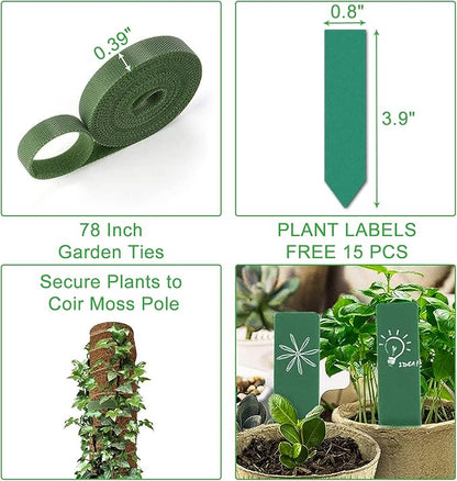 GROWNEER 24 Inch Moss Pole for Plants Indoor, 2 Pcs 15 Inch Stackable Coir Totem Monstera Support, Moss Sticks with 15pcs Labels and 78in Garden Ties, Stake for Climbing Snake Plants Indoor
