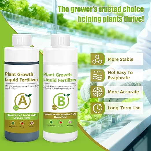 250ml Hydroponic Plant Food Nutrients, Indoor Herb Hydroponics Growing System General Plant Food A and B Fit for Vegetables, Fruits, Flowers。