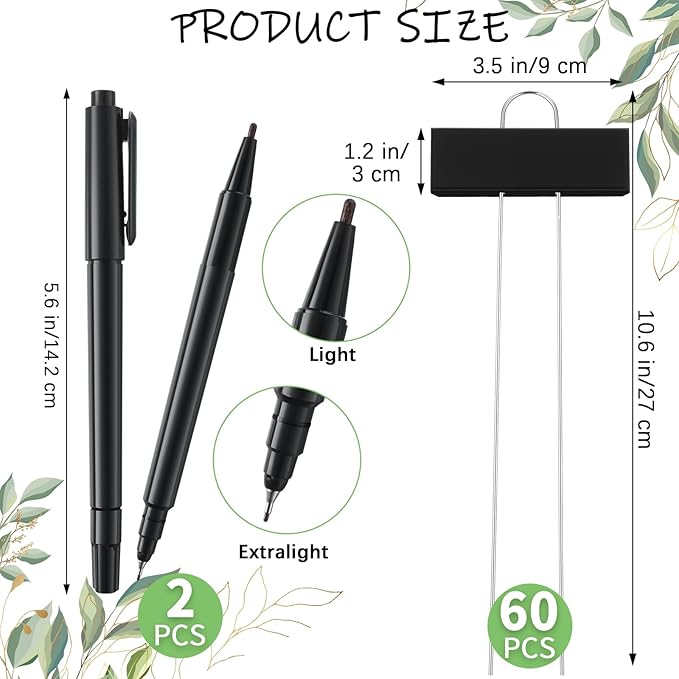 Maitys 60 Pcs Metal Garden Markers Plant Label Stakes Outdoor Weatherproof 10.6 Inch Stainless Steel Nursery Tags Bulk with 2 Pcs Pens (Black Label with White Ink)