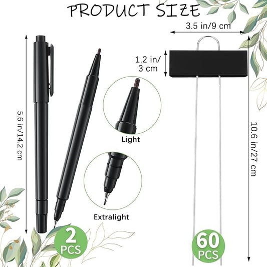 Maitys 60 Pcs Metal Garden Markers Plant Label Stakes Outdoor Weatherproof 10.6 Inch Stainless Steel Nursery Tags Bulk with 2 Pcs Pens (Black Label with White Ink)