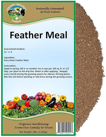 Feather Meal Fertilizer 4 Pounds for Gardens, Containers, Trees, Shrubs, Row Crops, Perfect for Corn, Tomatoes, Fall Harvested Vegetables - Lancaster Agriculture Products