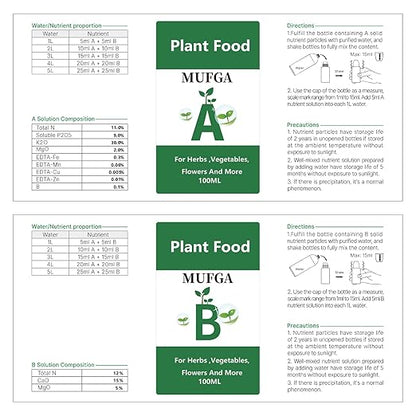 Hydroponic Nutrient Plant Food Supplies - MUFGA Suitable for Both Hydroponics Growing System and Soil Planting, Compatible with All Indoor Herb Garden Plants Accessories