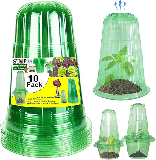 10 Pack Garden Cloches for Plants, Reusable Bell Plant Protector, Garden Protection from Animals Snails Birds Chickens Insect, 9.85" H X 7.3" D (Green)