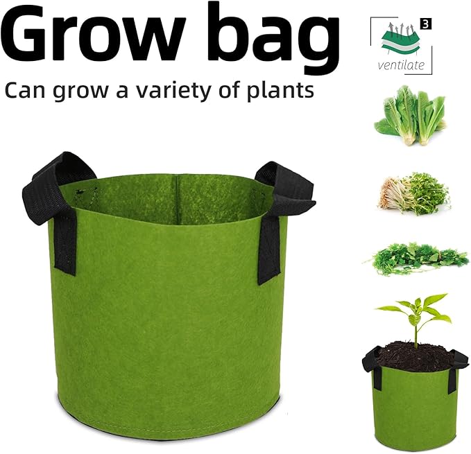 Grow Bags,Growing Pot Bags Garden Grow Bag Indoor Outdoor Fabric Aeration Plant Pot Container Flower Vegetable Pouch (Army Green,3 Gallon)