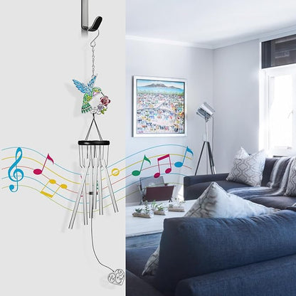Outdoors Hummingbird Wind Chimes Sympathy Memorial for Loss of Loved One - Soothing Melodic Tones Aluminum Chime Great as a Gift for Your Patio Porch Garden and Backyard (Hummingbird,Heart)