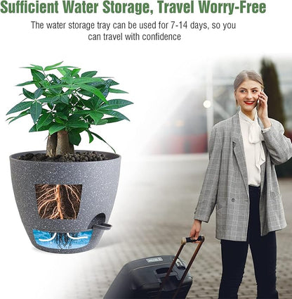 12inch 2Pack Large Self Watering Planters, Plastic Plant Pots with 60oZ Removable Deep Reservoir and Multi Mesh Drainage Holes for Indoor Outdoor Garden Plants and Flowers, Grey Speckles