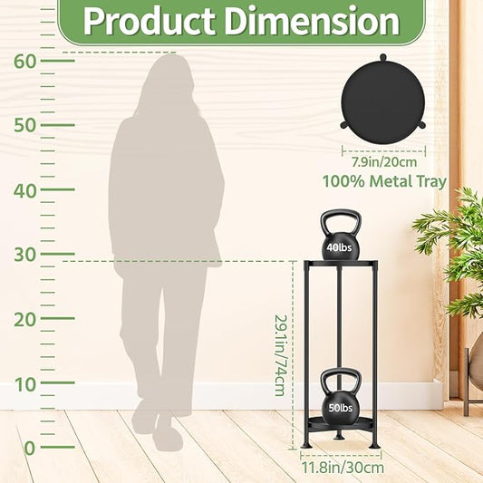 KMOTASUO 2 Tier Plant Stand Indoor for Large Tall Heavy Duty Planter, Multiple Sturdy Metal Flower Corner Rack for Narrow House Floor, Iron Vertical Level Round Orchi Holder Organizer, Black