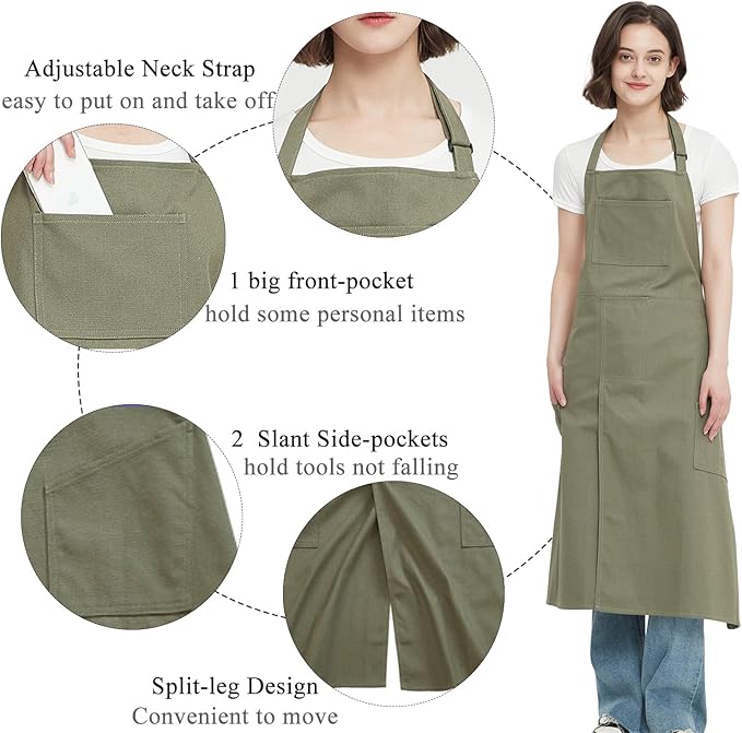 Pottery Apron with Split Leg, Long Unisex Artist Aprons with 3 Pockets for Ceramics & Clay
