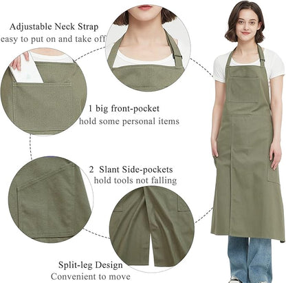 Pottery Apron with Split Leg, Long Unisex Artist Aprons with 3 Pockets for Ceramics & Clay