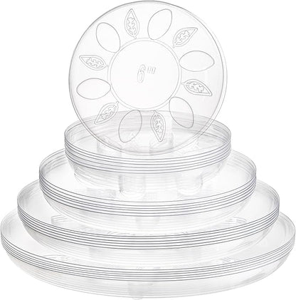 YOUEON 24 Pack Clear Plant Saucers with Feet, 6/8/10/12 Inch Heavy Duty Plastic Plant Drip Trays, Flower Pot Trays, Plant Water Catcher Tray for Indoor & Outdoor Plants, Round, 4 Sizes