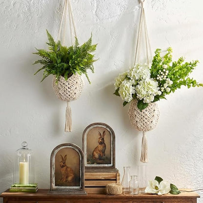 Shappy 2 Pack Jute Crochet Long Plant Hanger for 3 Inch to 12 Inch Pots, Macrame Plant Holder Rope with S Shaped Hooks for Halloween Home Decor (White)