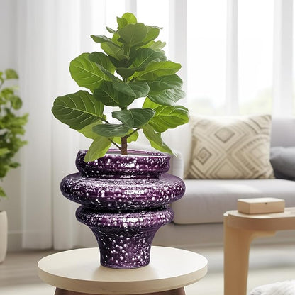 Ceramic Plant Pots - 11 Inch Ceramic Planters for Indoor Outdoor Plants, Large Unique Flower Pots with Drainage Hole, Decorative Planters, Home Decor, Plants Lover Gifts, Purple