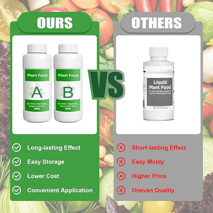 1000ml Hydroponic Plant Food Nutrients，Indoor Herb Hydroponics Growing System General Plant Food A and B Fit for Vegetables Fruits Flowers