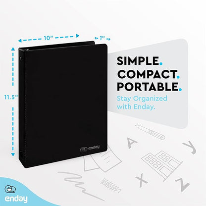½ Inch 3 Ring Binder .5 inch Black Clear View Cover with 2 Inside Pockets, Colored School Supplies Office and Home Binders – by Enday