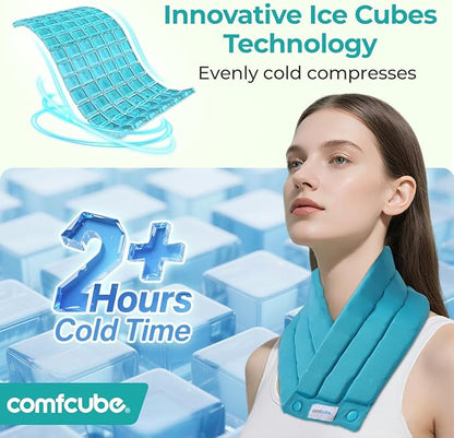Neck Ice Pack Wrap for Cervical Pain and Cooling, 2 Hours Long Lasting Cold Ice Pack for Neck Shoulders, FSA Eligible, Flexible Cold Pack for Hot Weather, Hot Flashes, Surgery, Swelling