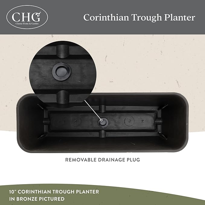 Classic Home and Garden Corinthian Resin Flower Pot Rectangle Planter, Storm Gray, 18"