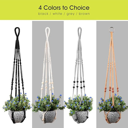 RIFNY Macrame Plant Hanger for 5 to 10 Inch Plant Pots, 35 Inch Indoor Handmade Woven Rope Hanger Kits with Hooks and Wood Beads, Hanging Planter Basket Holder for Boho Home Decor (White, 3 Pack)