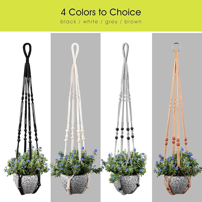 RIFNY Macrame Plant Hanger Indoor, 35 Inch Hanging Plant Holder with Hooks, Large Boho Hanging Basket Plant Hanger for Wall Window Ceiling Plants Decor (White, 1PC)