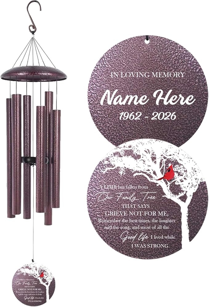 ASTARIN Wind Chimes for Loss of Loved One, Personalized Memorial Wind Chimes Gifts for Loss of Mom Dad, in Loving Memory- Cardinal Sympathy Gifts,30/36/45 in Deep Tone Windchime, Produced in USA