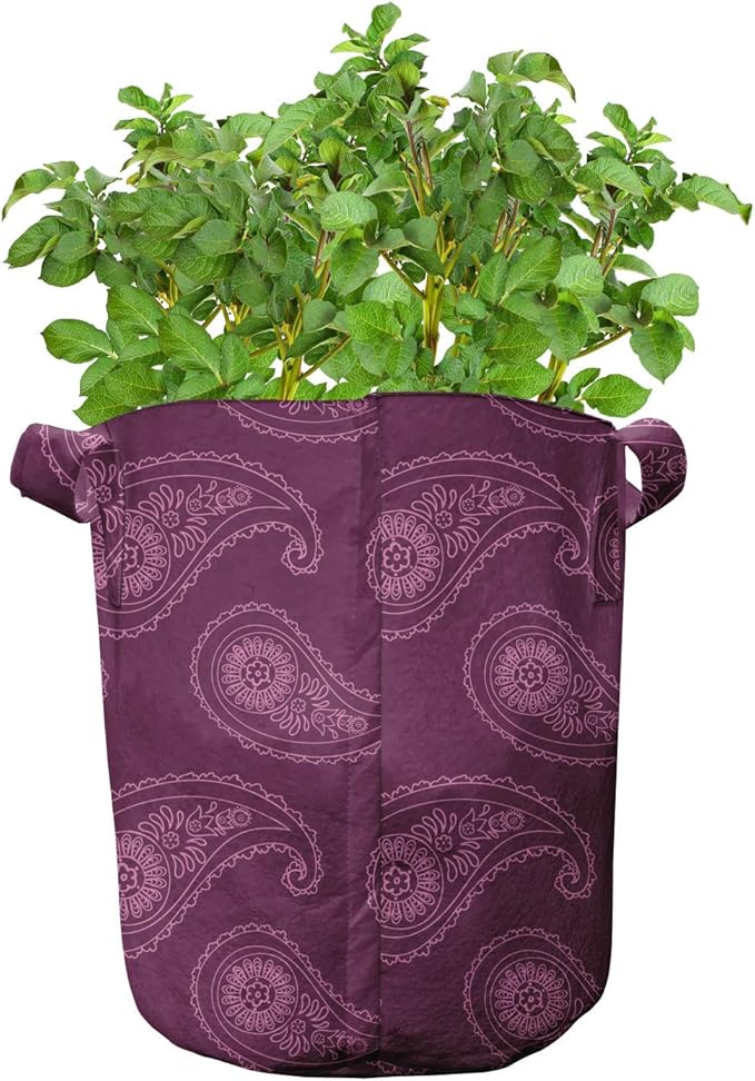 Ambesonne Tropical Grow Bags 5-Pack, Pinkish Exotic Flamingos, Heavyduty Fabric Pots with Handles for Plants, Black Pink