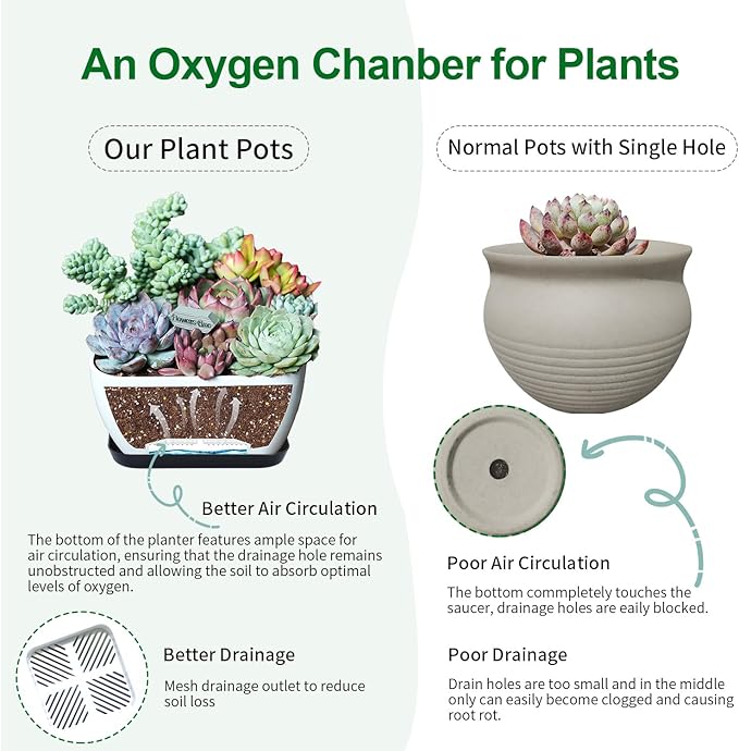 Succulent Pots 6 Inch Shallow Herb Planters with Drainage Hole - 4 Packs Cactus Planter for Home Office Garden Plants Pot Present - Plants Not Included (Off White)