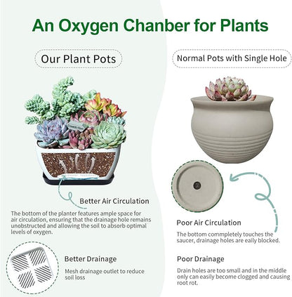 Succulent Pots 6 Inch Shallow Herb Planters with Drainage Hole - 4 Packs Cactus Planter for Home Office Garden Plants Pot Present - Plants Not Included (Off White)