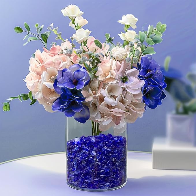 HappyFiller 1.3 LB Crushed Glass Broken Piece Granules for Resin Art Craft Project,Vase Fillers Candle Holder Aquarium Fish Tank Decor,Terrarium Potted Plants Topper Dressing Pebble Stones,Cobalt Blue
