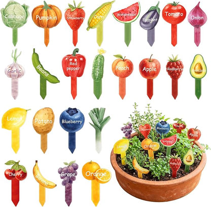 Novabright 24 Pcs Vegetable Label Signs Acrylic Garden Marks 5.1 Inch Fruit Tags Plant Stake with 24 Styles Funny Vegetable Sign Waterproof Potted Plant Label for Nursery Garden Indoor Outdoor Decor