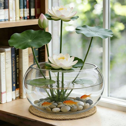 8-Inches Small Lotus Bowl Planter Clear Glass Lotus Flower Succulent Bowl Indoor Hydroponic Aquatic Plant Bonsai Terrarium Table Centerpiece Lotus Pot Can Double As a Fish Tank (Small)