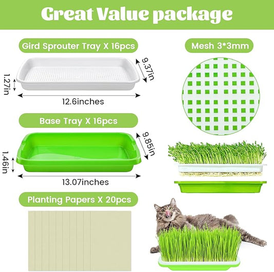 Legigo 16 Pack Green Seed Sprouter Trays- Soil-Free Cultivation Germination Tray, BPA Free Nursery Tray with Planting Paper for Indoors or Outdoors Sprouting Seeds, Grow Grass, Beans and More