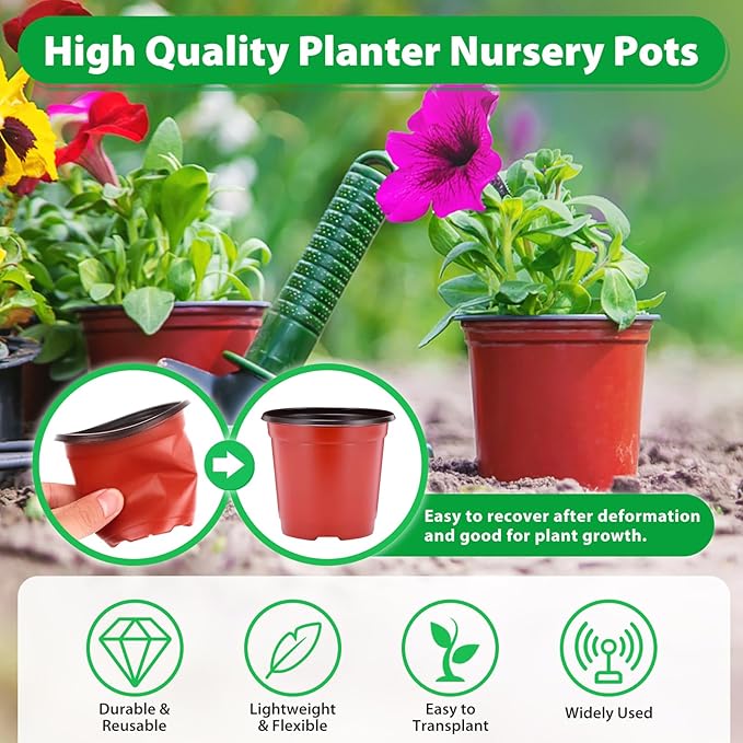 Sfee 100 Pack Plant Nursery Pots 4 inch Plastic Plant Pots, Soft Durable Reusable Seed Starting Pots for Succulents Plants Vegetables Fruits Seedlings Cuttings Transplanting with 100 Plant Labels