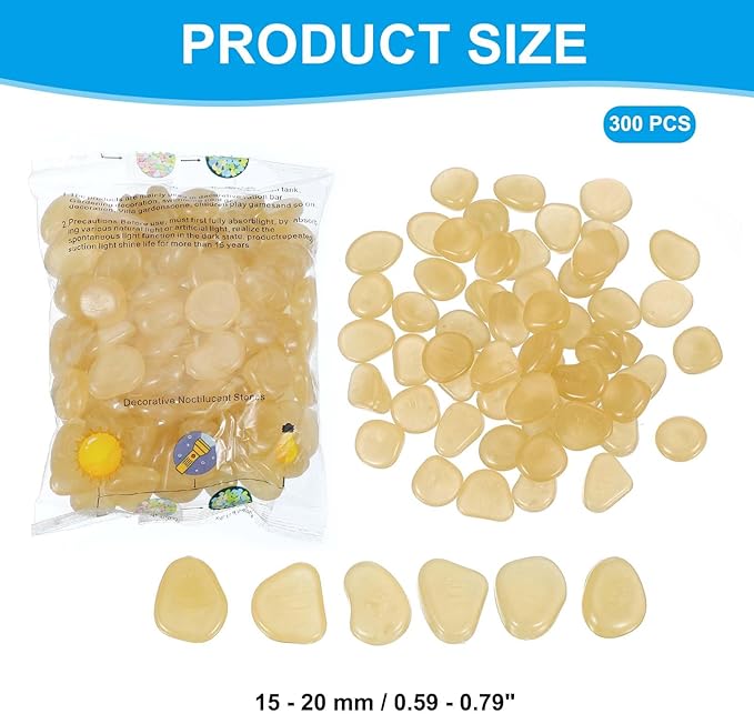 PATIKIL Glowing Stones, 300 Pcs Glow in The Dark Rocks for Indoor Outdoor Fish Tank Decorations Garden Yard Landscaping Gifts for Friends, Orange Yellow