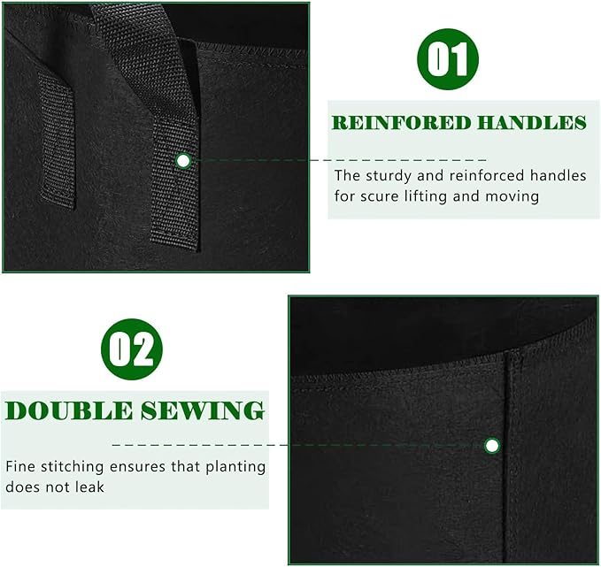 12-Pack 5 Gallon Plant Grow Bags Heavy Duty Thickened Nonwoven Fabric Pots with Handles