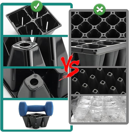 80 Pack Reusable 4-Cell Seed Starter Tray for Seedlings, Easy Watering Seed Starting Trays with Drainage Holes for Seed Germination and Plant Start, Fits Standard 1020 Trays, Black